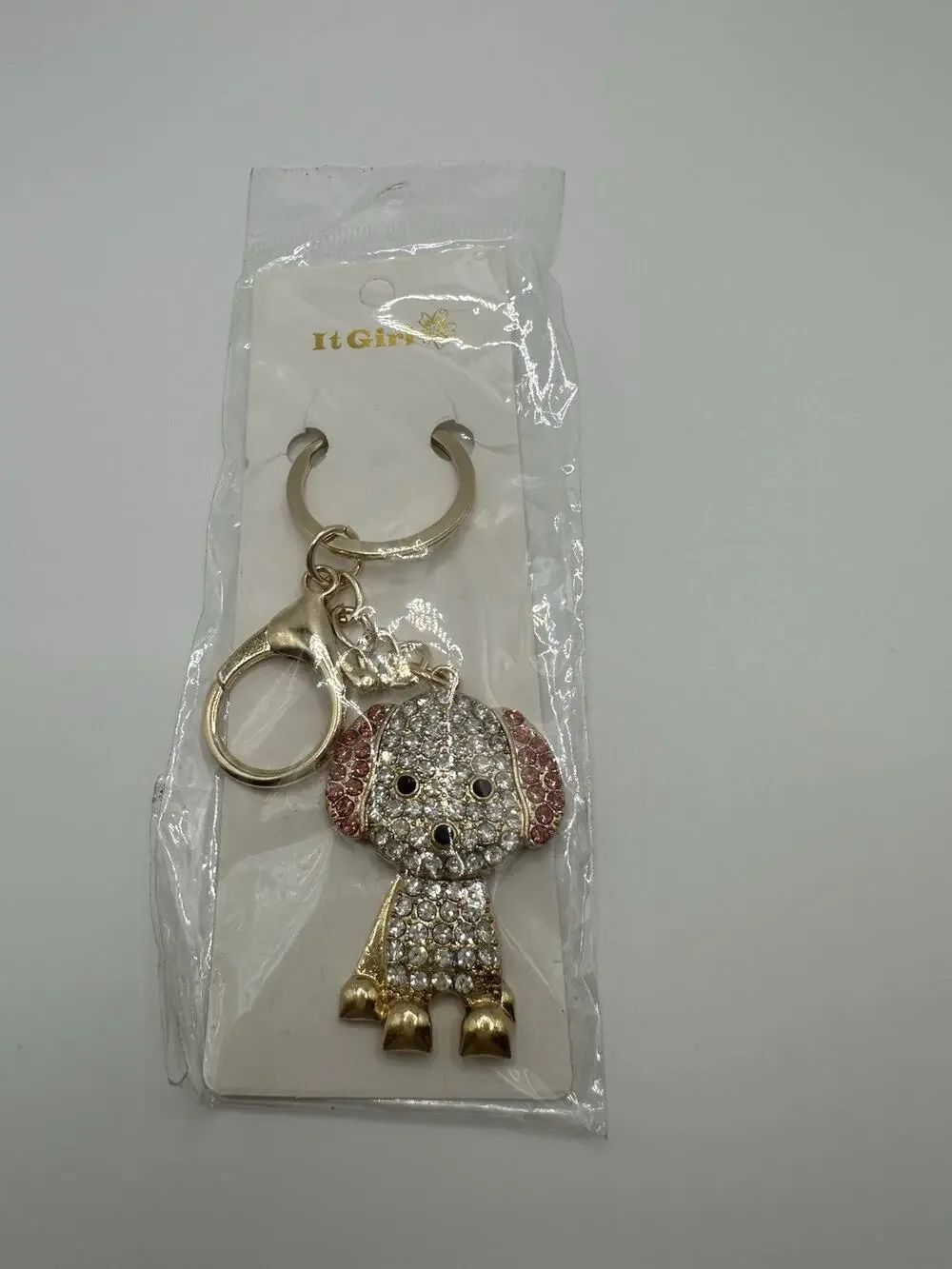 It Girl Dog With Pink And Clear Rhinestone Keychain 4”L